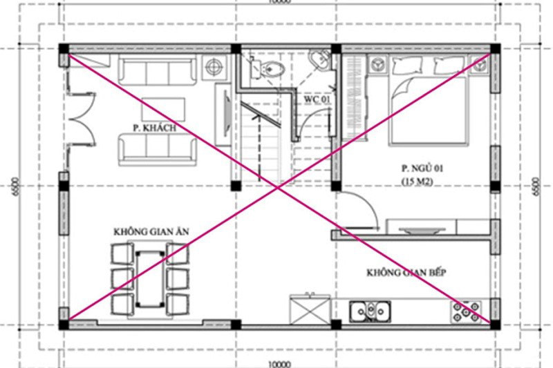 Cách xác định tâm nhà với hình dạng chữ nhật hoặc hình vuông