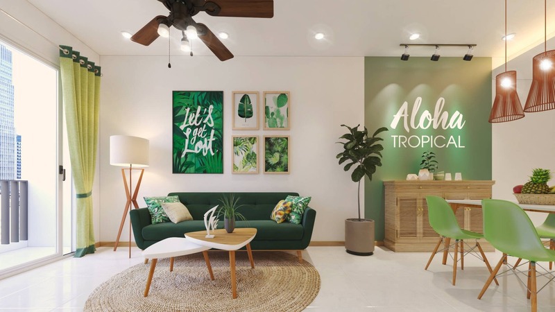 Không gian nội thất màu xanh lá kết hợp cùng các món đồ nội thất bằng gỗ mang lại phong thủy rất tốt cho chủ nhà mệnh Hỏa